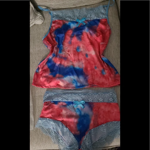 Strap Lace Pajama Set Sleeveless tie print pink pijamas Sleep Shorts Set Lace Pi - Picture 4 of 4